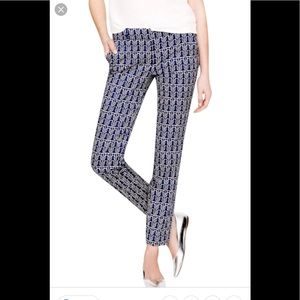 J. Crew Navy and White Geometric Slim Crop Pants